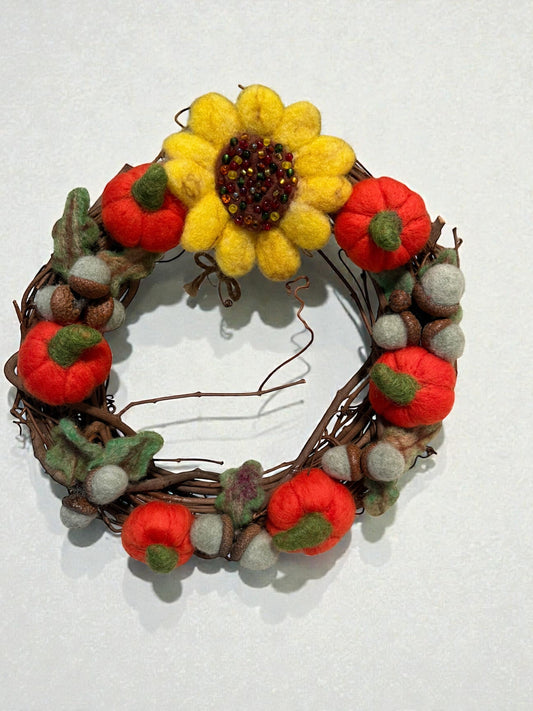 Wreath with a Sunflower, Acorns and Pumpkins