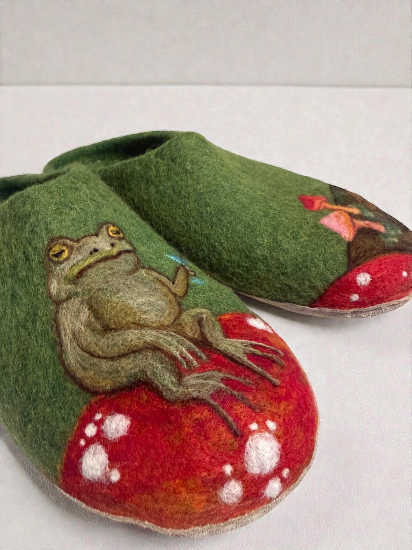 Wool Slipper with Frog and Fungi
